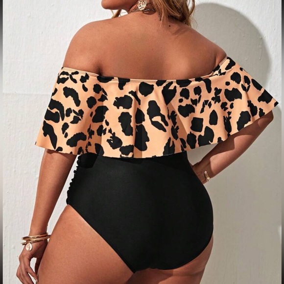 Boho leopard print off shoulder bikini swimsuit - Picture 11 of 15